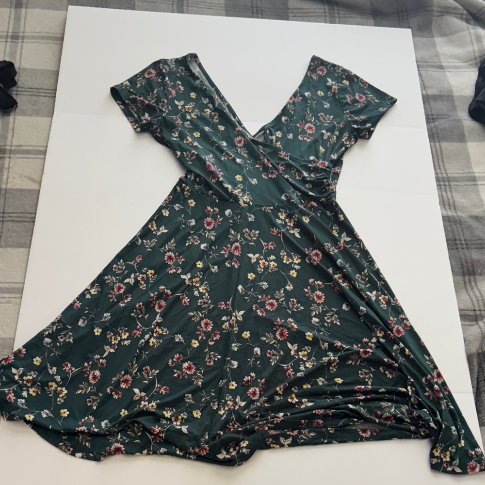 Floral Green Wrap Dress